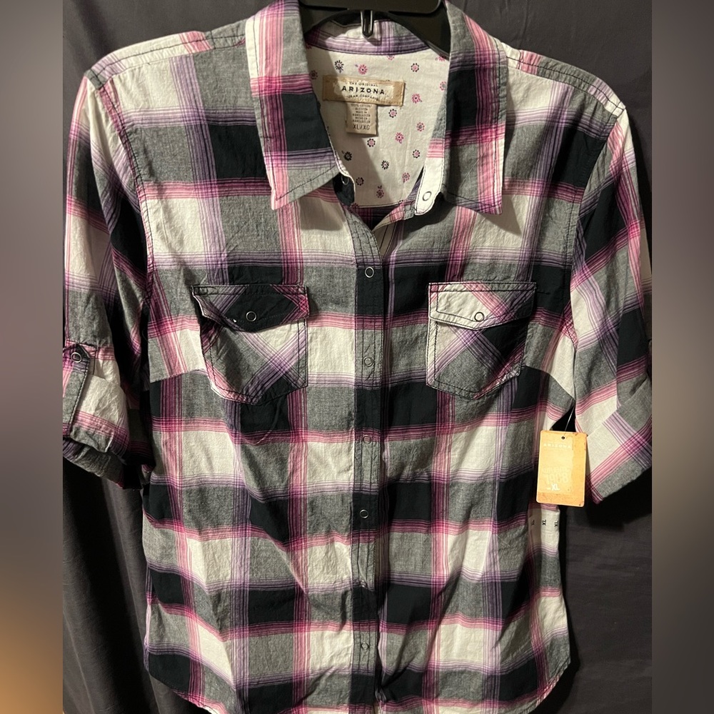 Plaid button down shirt with pearl snaps